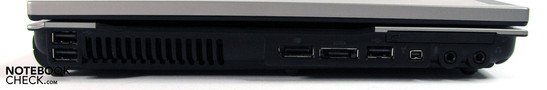 linkerkant: 2x USB, Display poort, eSata, 1x USB, firewire, audio