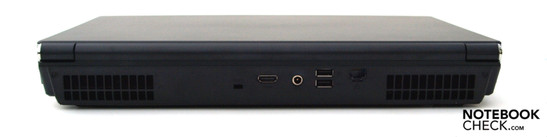 Achter: Kensington Lock, HDMI, voeding, 2x USB 2.0, RJ-45 Gigabit LAN