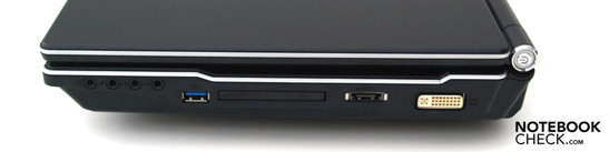 Rechts: 4x audio, USB 3.0, ExpressCard/54, eSATA, DVI