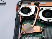 De heatpipe van de processor is vrij klein in vergelijking met de grote ventilator van de videokaart.