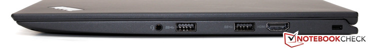 right: headset jack, 2x USB 3.0, HDMI, Kensington Lock