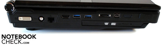 Links: DVI, antenne, RJ-45 Gigabit LAN, HDMI, 2x USB 3.0, eSATA, FireWire, 9-in-1 cardreader