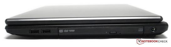 Rechts: slank uiterlijk - twee USB 2.0-poorten, een DVD-drive en voeding