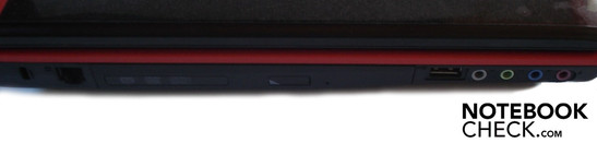 Links: Kensington slot, RJ-11 modem, DVD Brander, USB 2.0, 4x audio