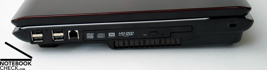 Rechterzijde: 4 x USB, Modem, HD DVD Drive, Fan, Kensington Lock