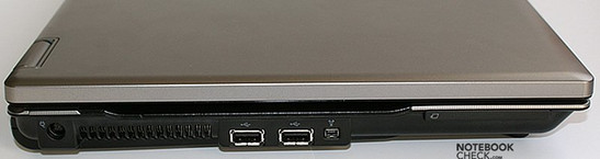 Linkerkant: Stroomingang, Ventilatie gaten, 2x USB, FireWire, ExpressCard