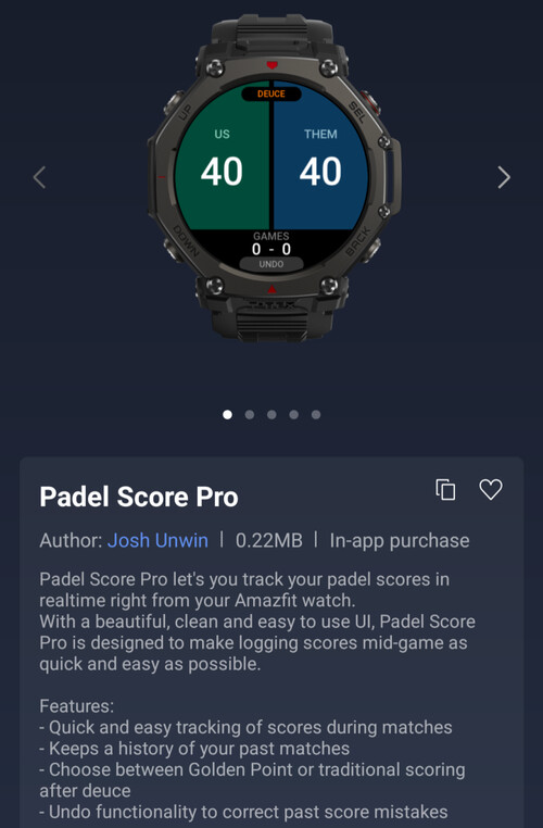 De Padel Score Pro Mini-app voor Amazfit Smartwatches