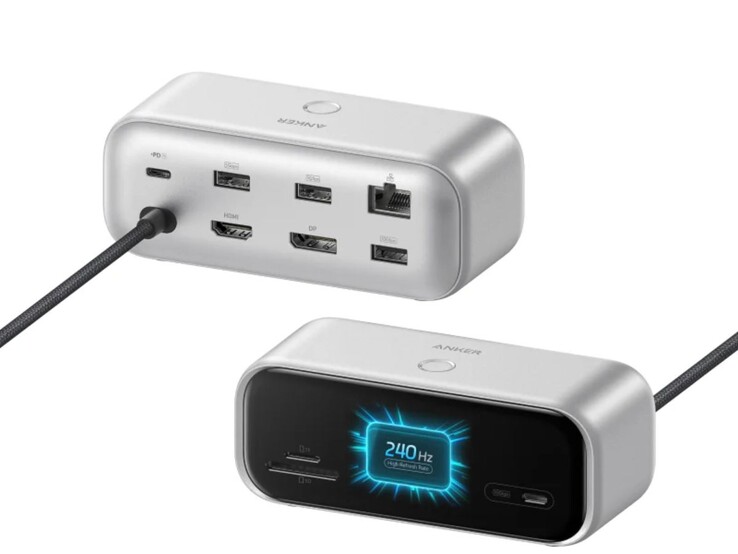 De zilveren versie van de Anker Nano USB-C Hub (10-in-1, 240Hz, scherm)