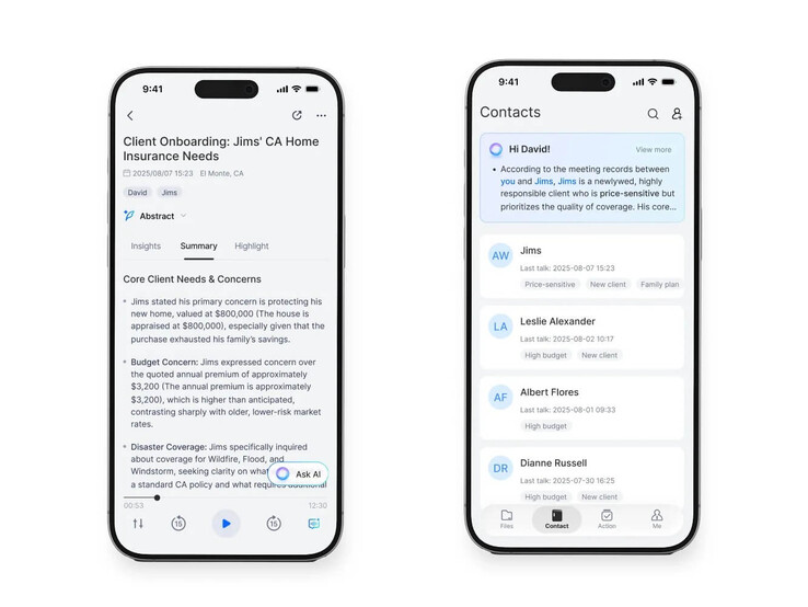 Links ziet u een typisch overzicht. Personen op naam kunnen worden toegevoegd aan een contactlijst.