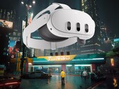 Meta Quest 3 VR headset getoond in Cyberpunk 2077's Night City (bron: Meta, Steam met bewerkingen)