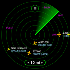 Weergave in radarstijl in de Flight Scanner-app
