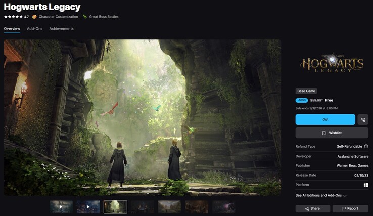 Hogwarts Legacy gratis vermeld. 