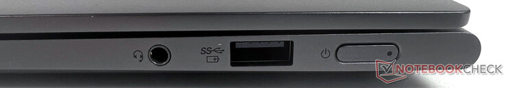 Rechts: 1x USB 3.2 Gen-1 (5GBit/s, onder spanning), 1x 3,5 mm aansluiting (mic-in/audio-out gecombineerd)