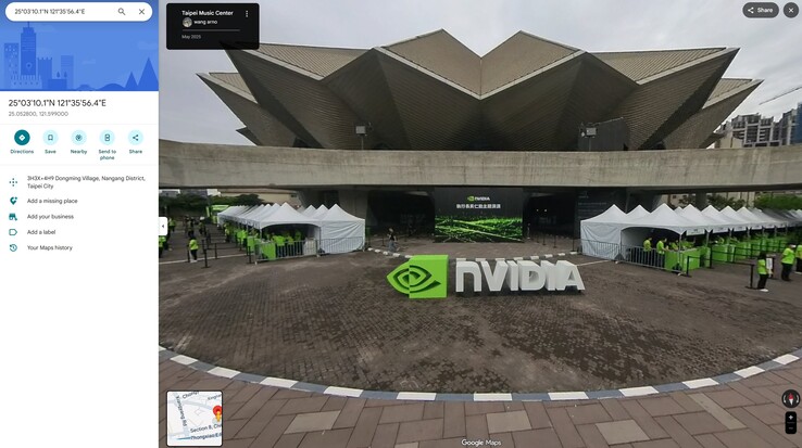De coördinaten in de berichten van Nvidia en Windows wijzen naar de locatie van de Nvidia-keynote op Google Maps