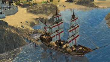 Een afbeelding waarop een schip te zien is uit Stronghold Crusader 2.