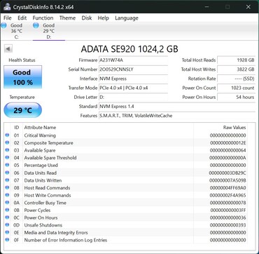 ADATA SE920 werkt met PCIe 4.0 x4