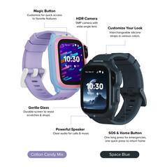 De myFirst Fone S4-smartwatch is verkrijgbaar in de kleuren Cotton Candy Mix of Space Blue.