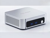 De afbeelding toont een foto van de Peladn WO5 304 mini-pc in een zilverkleurige uitvoering 
