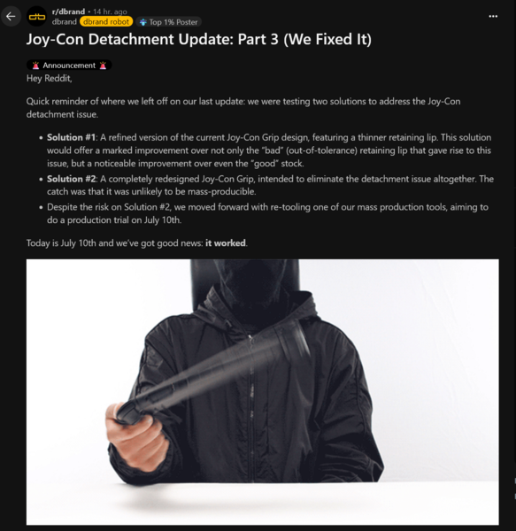 Dbrand Killswitch Switch 2 case herontwerp update (Afbeelding bron: screenshot, Dbrand subreddit)