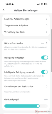 Menu met instellingen
