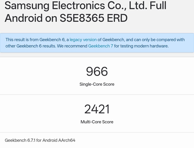 Het Geekbench-resultaat voor de Exynos 1610 op een ERD