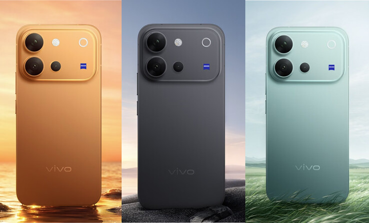 Vivo V8 in de kleuren Sunrise Anthem, Stellar Black en Horizon Blue