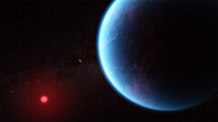 Een visualisatie van K2-18b op basis van de huidige wetenschappelijke gegevens, die laat zien hoe de verre exoplaneet eruit zou kunnen zien. (Afbeeldingsbron : NASA, ESA, Joseph Olmsted)