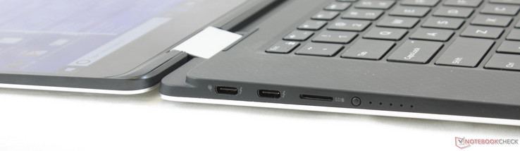 Links: 2x USB Type-C met Thunderbolt 3, MicroSD-lezer, batterij-indicator