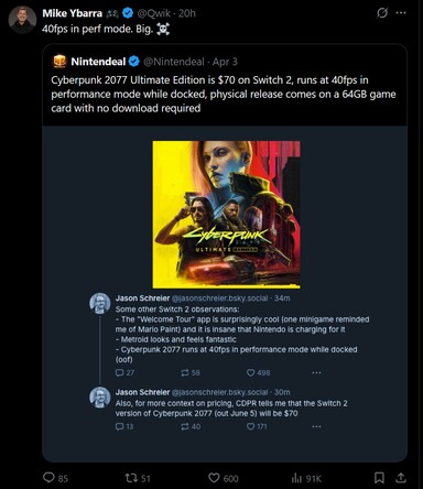 Mike Ybarra Switch 2 kritiek X post #2 (Afbeeldingsbron: screenshot, Mike Ybarra X account)