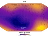 Een weergave van de Zuid-Atlantische Anomalie in 2025 (Afbeeldingsbron: Finlay, C.C. et al., 2025; bijgesneden)