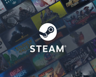 Het Steam-logo, tegen een assortiment miniaturen van games.