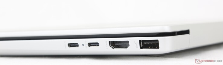 Rechts: 2x USB-C met DisplayPort + Power Delivery (10 Gbps), HDMI 2.1, USB-A (10 Gbps)