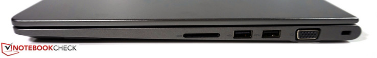 Rechterkant: SD-kaartlezer, USB 2.0, USB 3.0, VGA, Kensington Lock