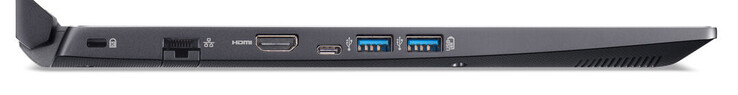 Linkerkant: kabelslot, Gigabit Ethernet port, HDMI, 3x USB 3.2 Gen 1 (1x Type C, 2x Type A)