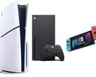 Van links naar rechts: PS5 Slim, Xbox Series X, Nintendo Switch. (Afbeeldingsbron: Amazon, bewerkt)