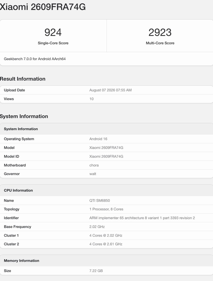 De Redmi Note 17 Pro Max verschijnt op Geekbench 7.