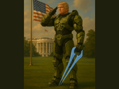 Donald Trump draagt het Mjolnir-pantser van Master Chief (afbeeldingsbron: Het Witte Huis op X)