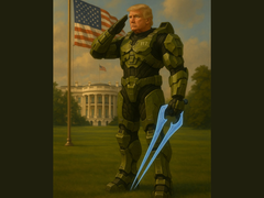 Donald Trump draagt het Mjolnir-pantser van Master Chief (afbeeldingsbron: Het Witte Huis op X)