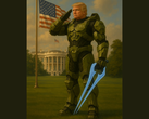 Donald Trump draagt het Mjolnir-pantser van Master Chief (afbeeldingsbron: Het Witte Huis op X)