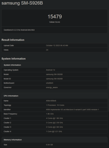 Exynos 2400 Vuklan benchmark (afbeelding via Geekbench)