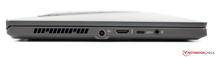 Rechts: Stroomvoorziening, HDMI 2.0b, USB-C 3.2 Gen. 2 (met DP, PD en G-Sync), gecombineerde 3,5 mm audio-aansluiting