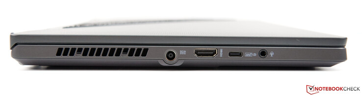 Rechts: Stroomvoorziening, HDMI 2.0b, USB-C 3.2 Gen. 2 (met DP, PD en G-Sync), gecombineerde 3,5 mm audio-aansluiting