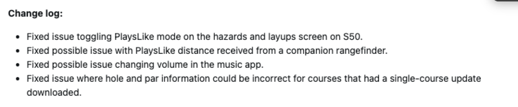 Het wijzigingslogboek voor systeemsoftware 8.04 voor de Garmin Approach S44 en S50 smartwatches. (Afbeeldingsbron: screenshot van Garmin forum)