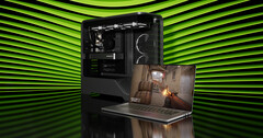 Nvidia heeft eindelijk de RTX 5050 GPU voor desktops laten zien. Promobeeld van een laptop en een tower PC (bron: Nvidia)