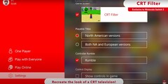 Het scherm van een Nintendo Switch 2 console toont de exclusieve mogelijkheid om een CRT-achtig beeldscherm na te bootsen (afbeeldingsbron: Nintendo of America YT)