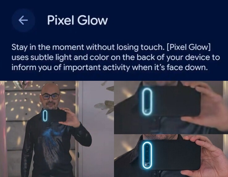 Originele Gemini Omni videodemo (links) vs AI-bewerkte close-up voor illustratiedoeleinden (rechts). Gelekt Pixel Glow instellingen screenshot (boven).