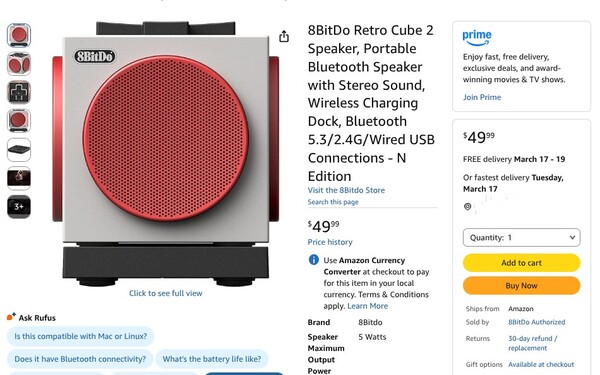 De 8BitDo Retro Cube 2 Speaker - N Edition kan nu worden gekocht op Amazon.