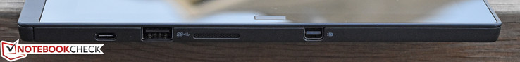 Rechts: USB Type-C 3.1 Gen 1, USB 3.0, luidspreker, mini-DisplayPort (niet zichtbaar: MicroSD-kaartlezer)