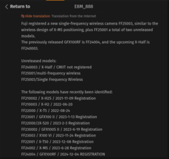 Fujifilm X E5 wettelijke notering uitgelekt
