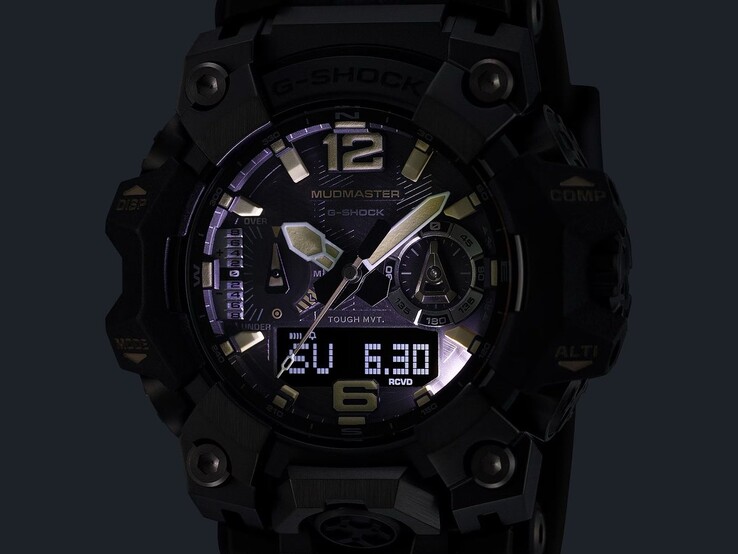 Ingebouwde Super Illuminator-LED’s die de wijzerplaat van het horloge in een donkere omgeving verlichten.